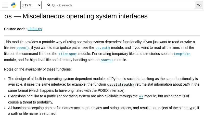 a screenshot of https://docs.python.org/3/library/os.html#os.scandir