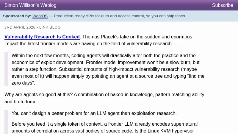 Vulnerability Research Is Cooked - Simon Willison