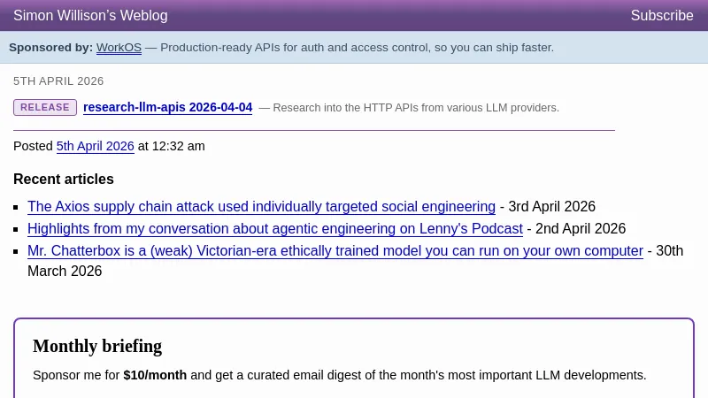 research-llm-apis 2026-04-04 - Simon Willison