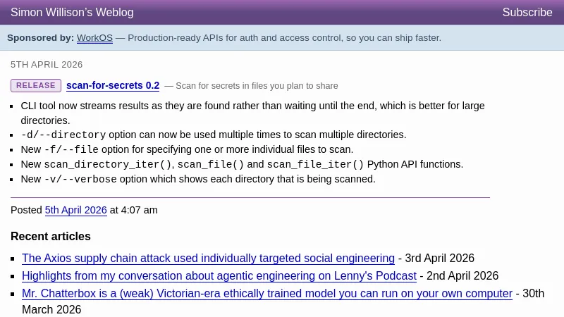 scan-for-secrets 0.2 - Simon Willison