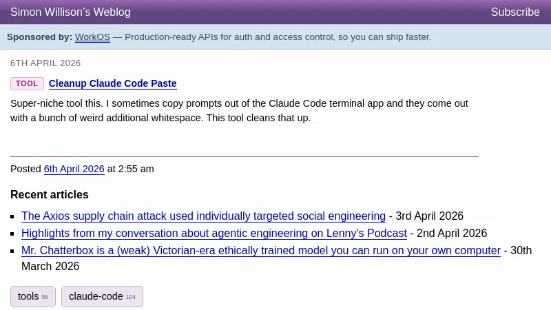 Cleanup Claude Code Paste - Simon Willison
