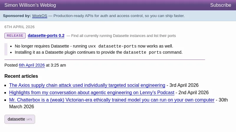 datasette-ports 0.2 - Simon Willison