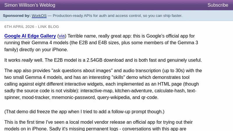 Google AI Edge Gallery - Simon Willison