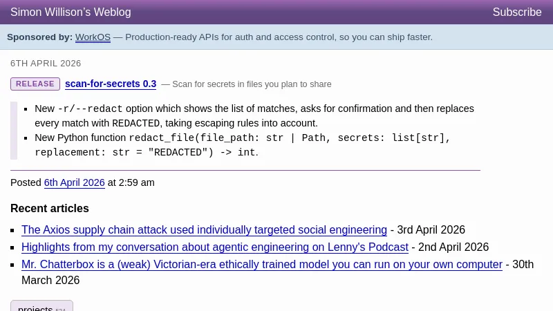 scan-for-secrets 0.3 - Simon Willison