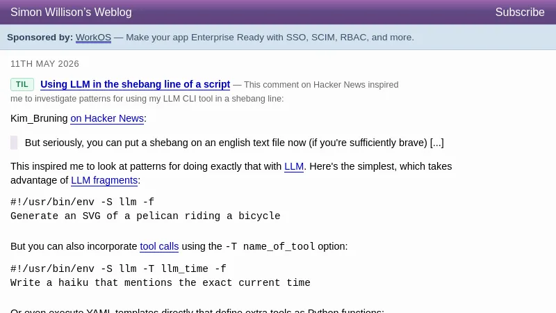 Using LLM in the shebang line of a script - Simon Willison