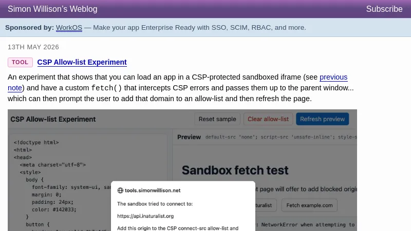 CSP Allow-list Experiment - Simon Willison