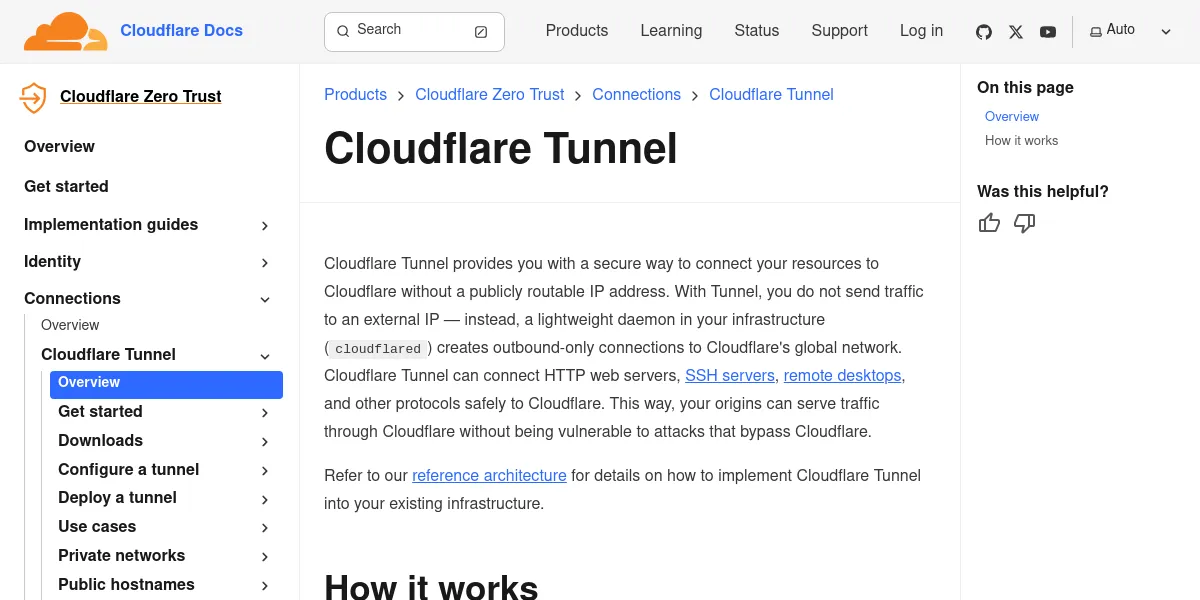 screenshot of https://www.cloudflare.com/products/tunnel/